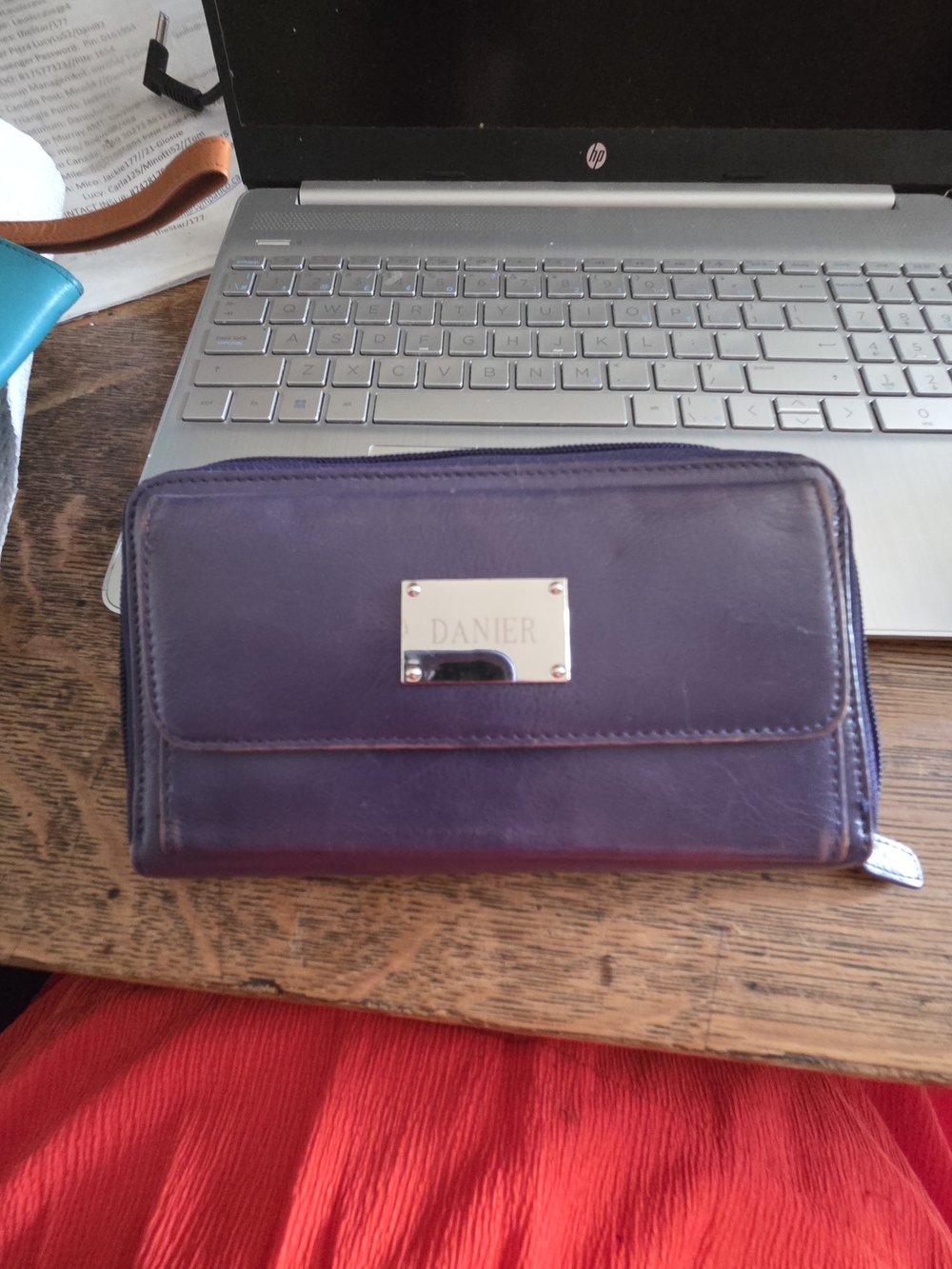 Danier Deep Purple Leather Zip-Around Wallet with Logo Plate